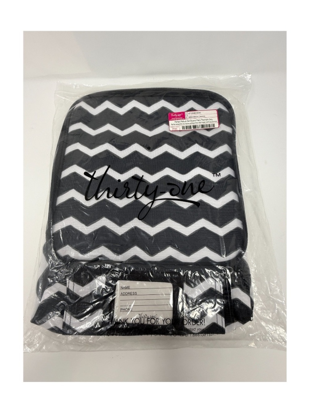 Thirty-One Square Party Thermal Bag Black Chevron NWT